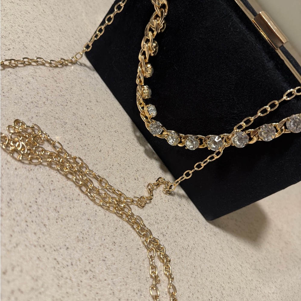 Elegant Black Clutch with Gold Chain